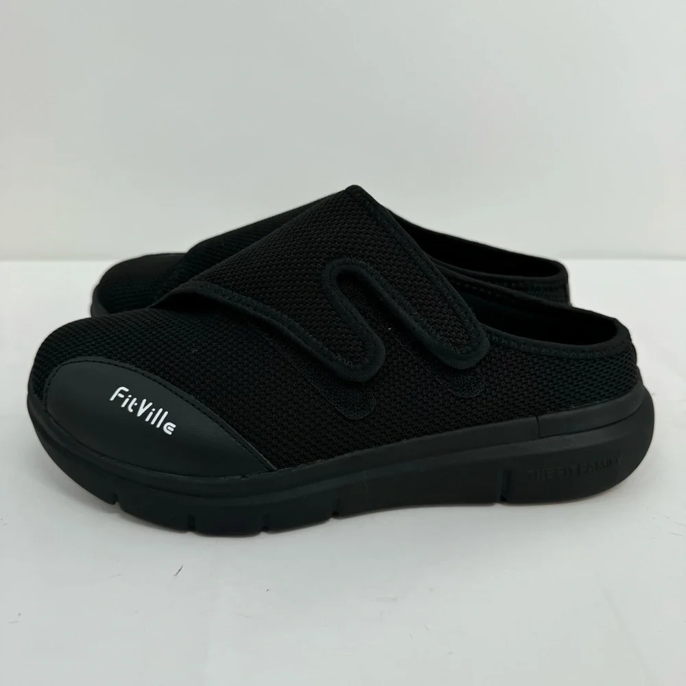 FitVille Men's 9 Diabetic Shoes Slip-On Adjustable Clogs Mules for Swollen Feet